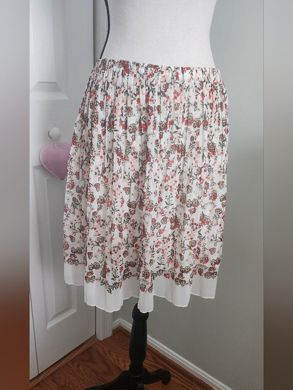 Max Studio White Midi Skirt with Pink Floral Print